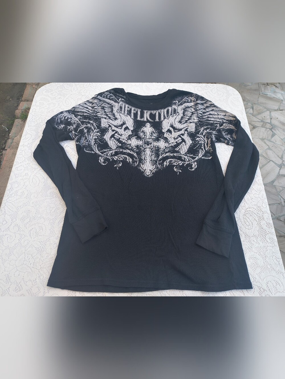 Affliction Winged Up Black Thermal Long Sleeve T-Shirt